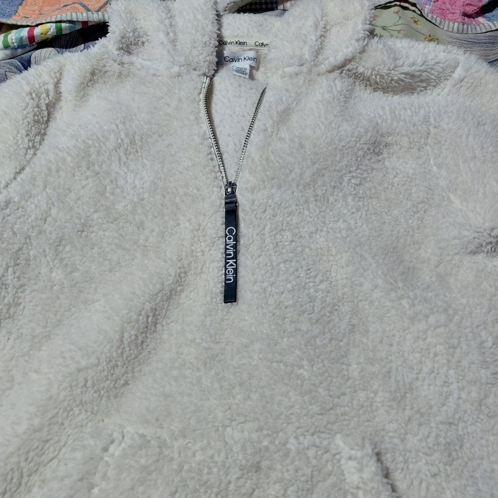 Women's Calvin Klein White Sherpa Hoodie M - Picture 2 of 8